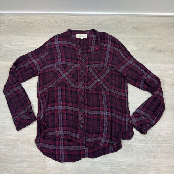 Cloth & Stone Plaid Button Up Top Womens Small Red Black - Picture 1 of 3